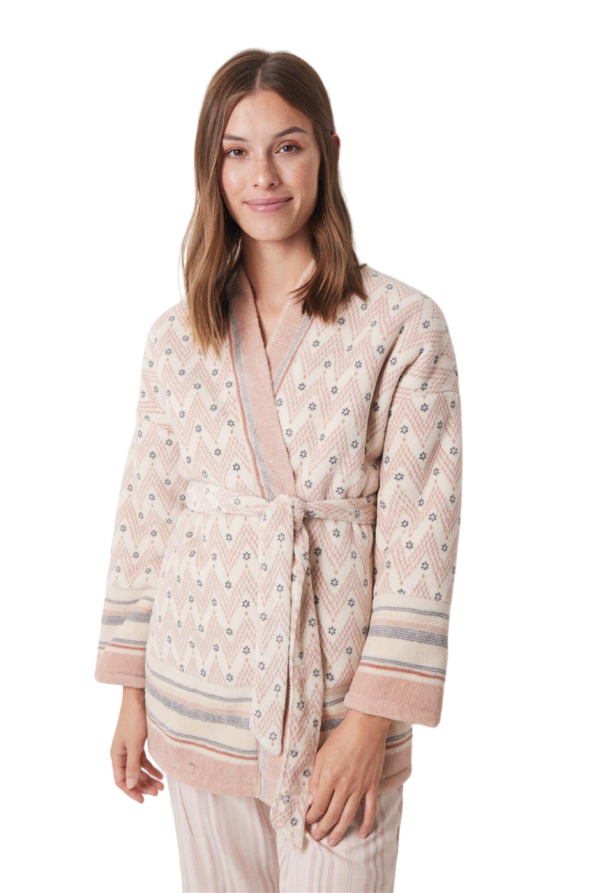 Herringbone Print Short Robe