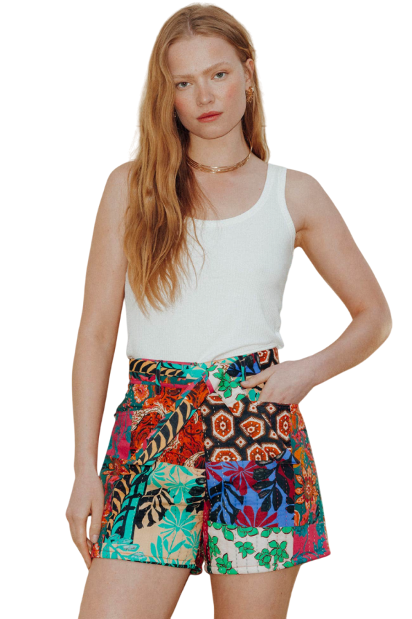 Patchwork padded shorts