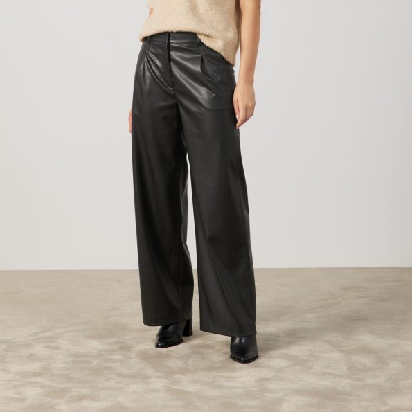 Wide-Leg Faux Leather Trousers