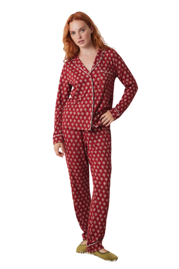 Hearts Print Long Pajamas Set