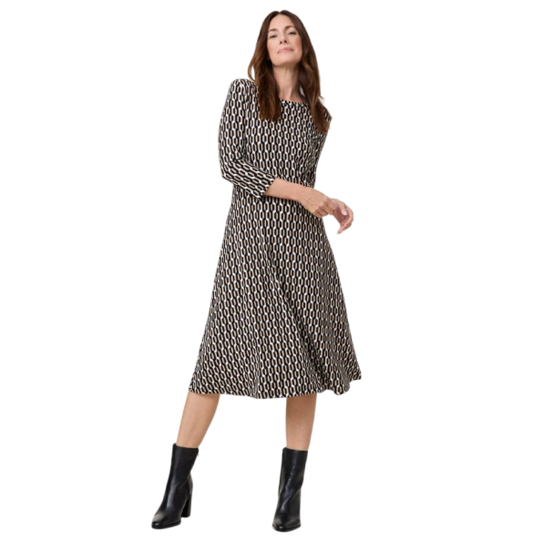 Crew Neck 3/4 Sleeve Midi Dress