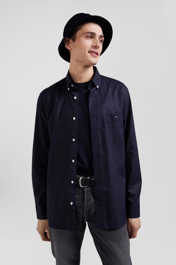 shirt with button-down collar and printed elbow patches