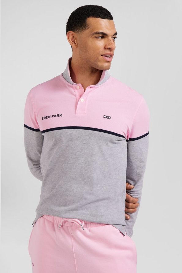 Long-sleeved two-tone polo shirt pique