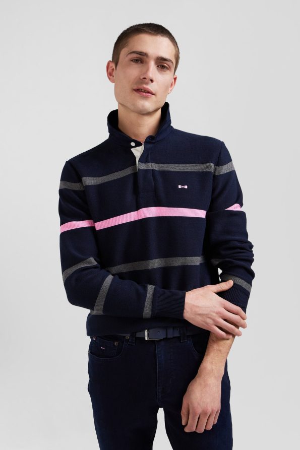 Regular fit striped cotton polo neck sweater