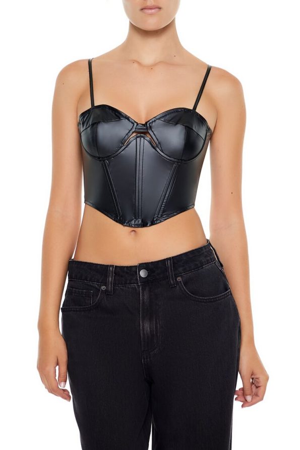 Faux Leather Cutout Bustier Top