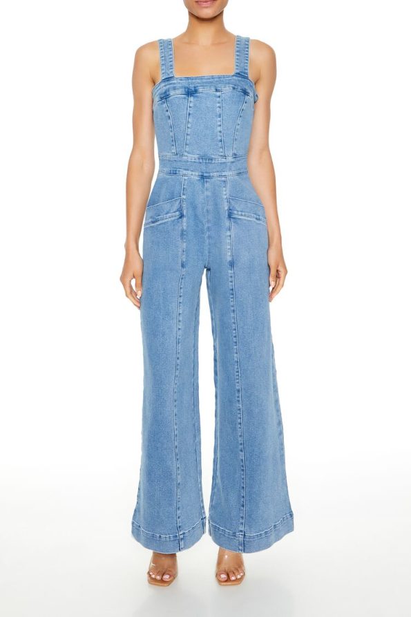 Wide-Leg Denim Overalls
