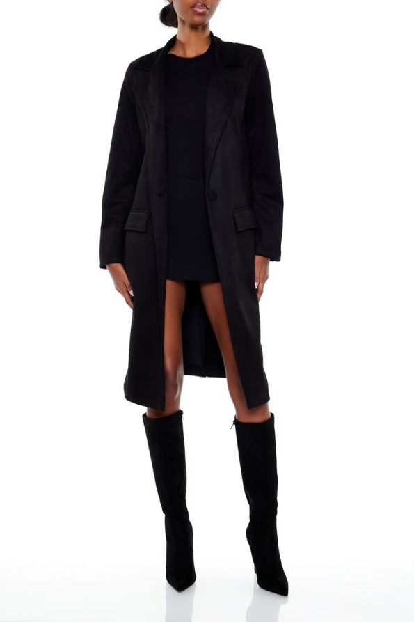 Faux Suede Longline Trench Coat