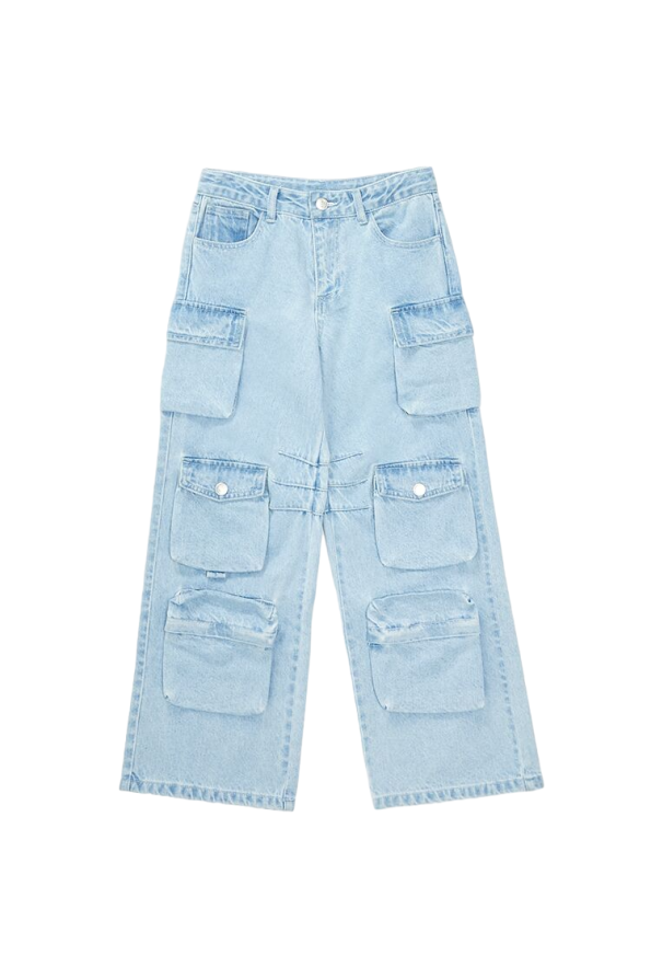 Girls Wide-Leg Cargo Jeans (Kids)