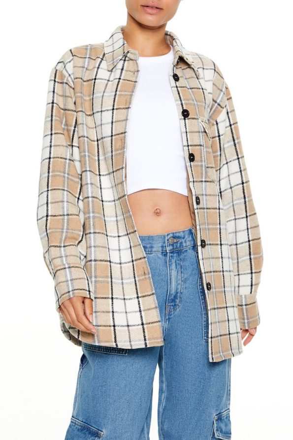 Plaid Curved-Hem Shacket