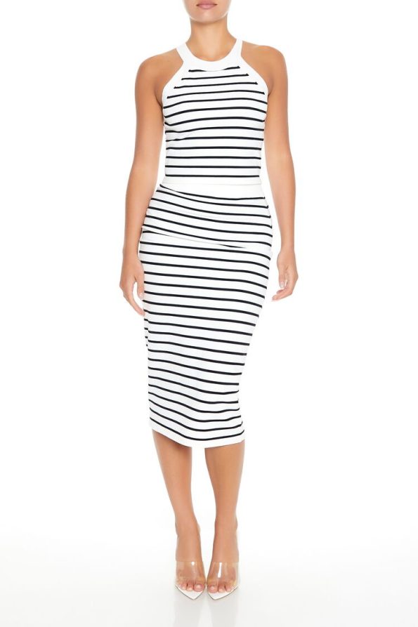 Fitted Striped Midi Skirt