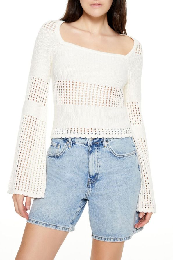 Open-Knit Bell-Sleeve Sweater