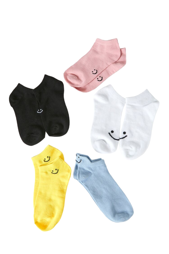 Happy Face Ankle Socks Set - 5 pack