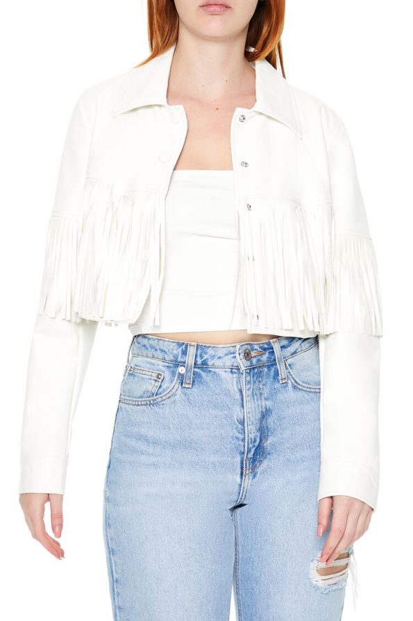 Faux Leather Fringe Trucker Jacket