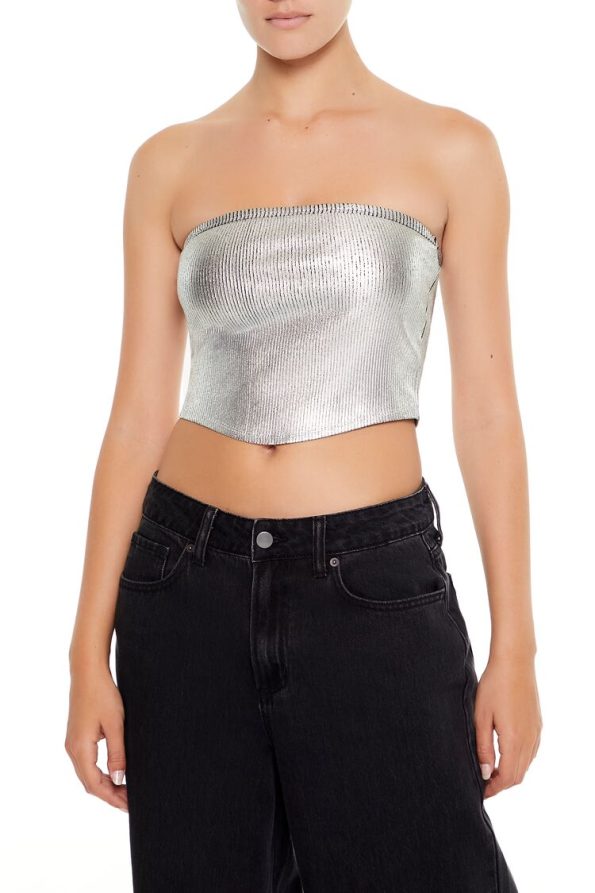 Cropped Metallic Tube Top