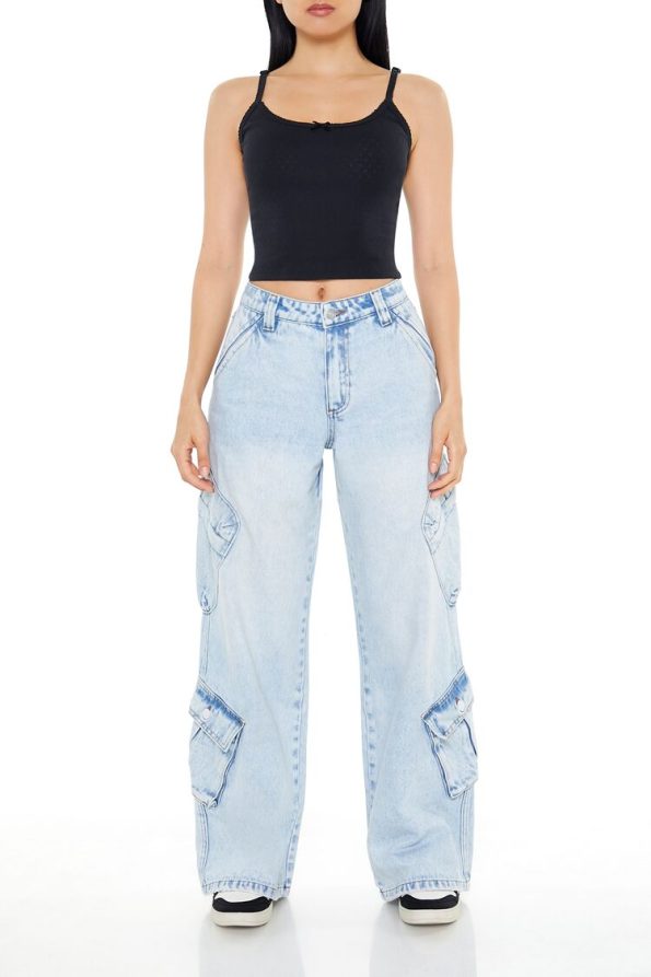 Mid-Rise Wide-Leg Cargo Jeans
