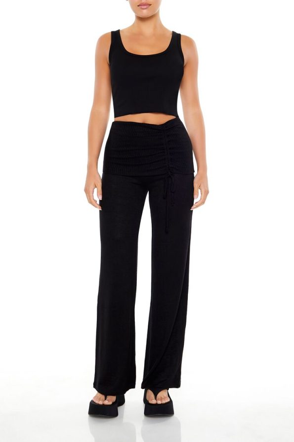 Ruched Drawstring Foldover Pants