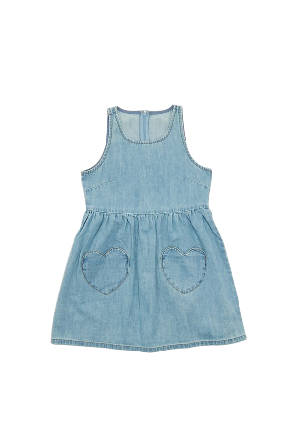 Girls Heart-Pocket Denim Dress (Kids)