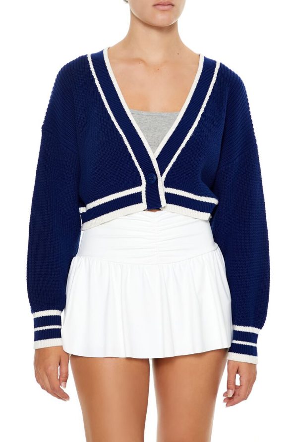Two-Tone Cropped Cardigan Sweater