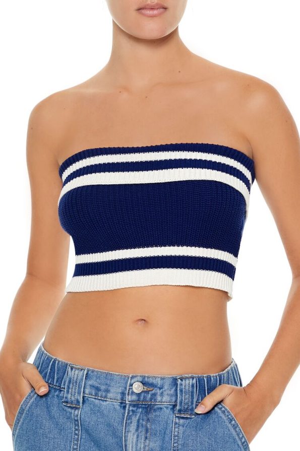 Striped Sweater-Knit Tube Top