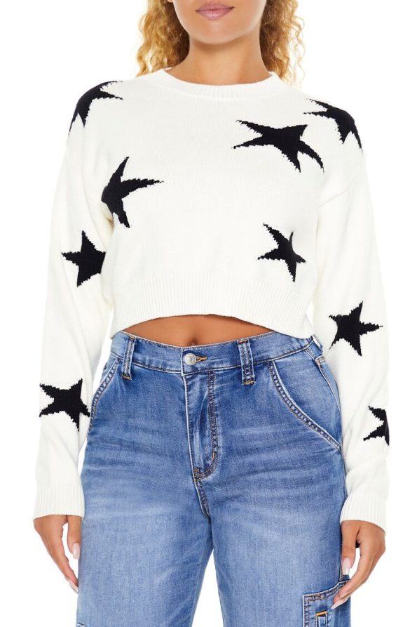 Star Print Cropped Sweater