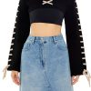 Cropped Tie-Trim Sweater