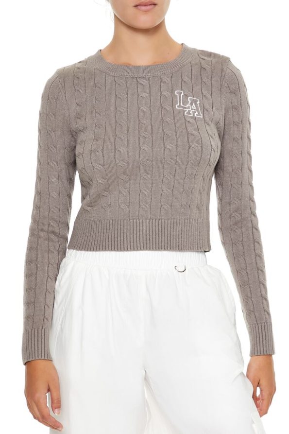 LA Embroidered Cable Knit Sweater