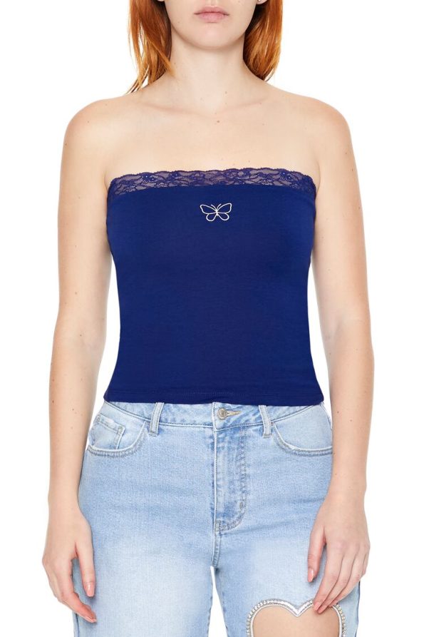 Lace-Trim Butterfly Tube Top