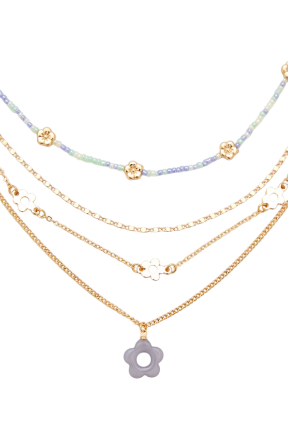 Layered Flower Charm Necklace