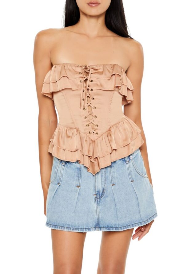 Satin Ruffle-Trim Tube Top