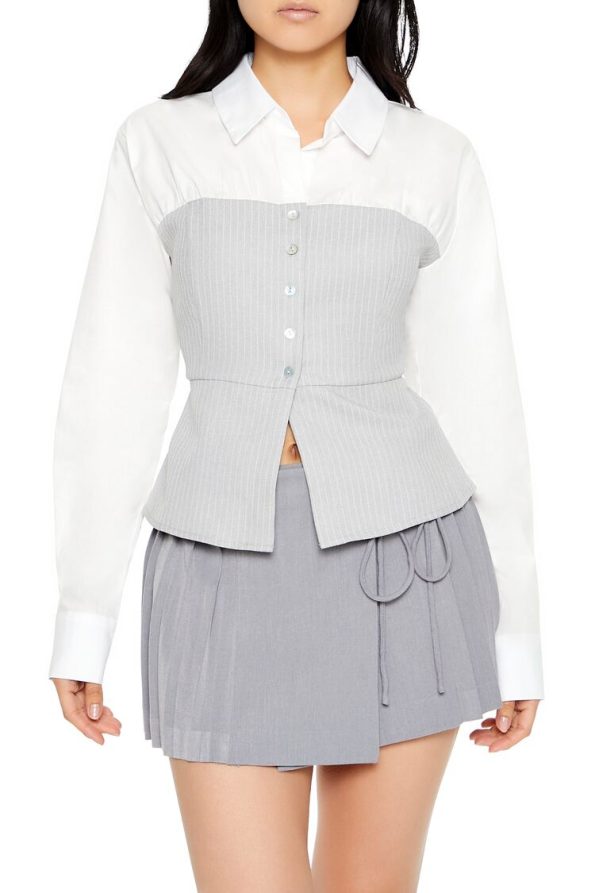 Poplin Split-Hem Combo Shirt