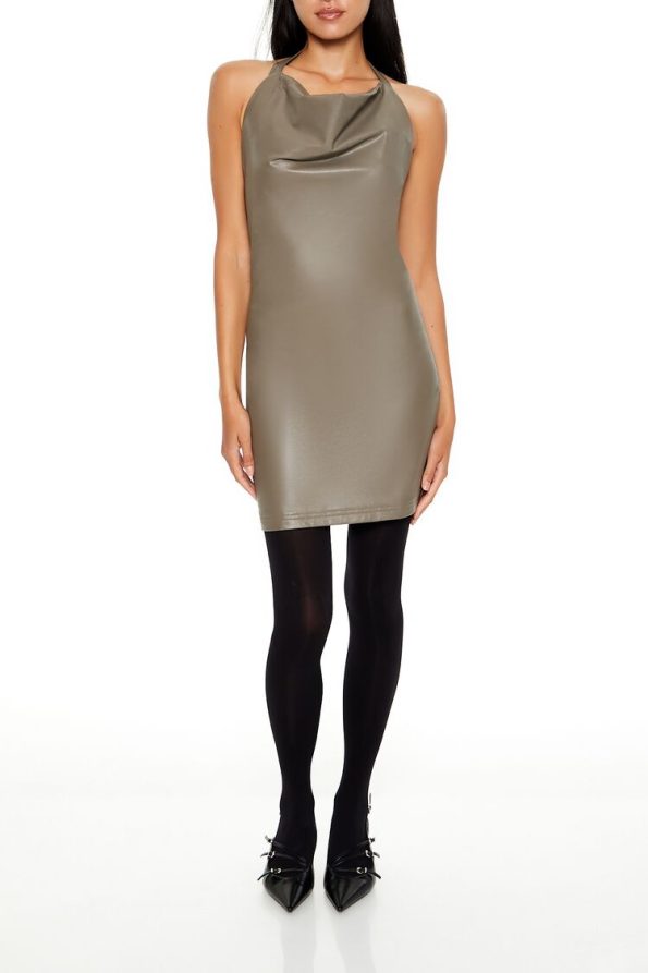 Faux Leather Halter Mini Dress