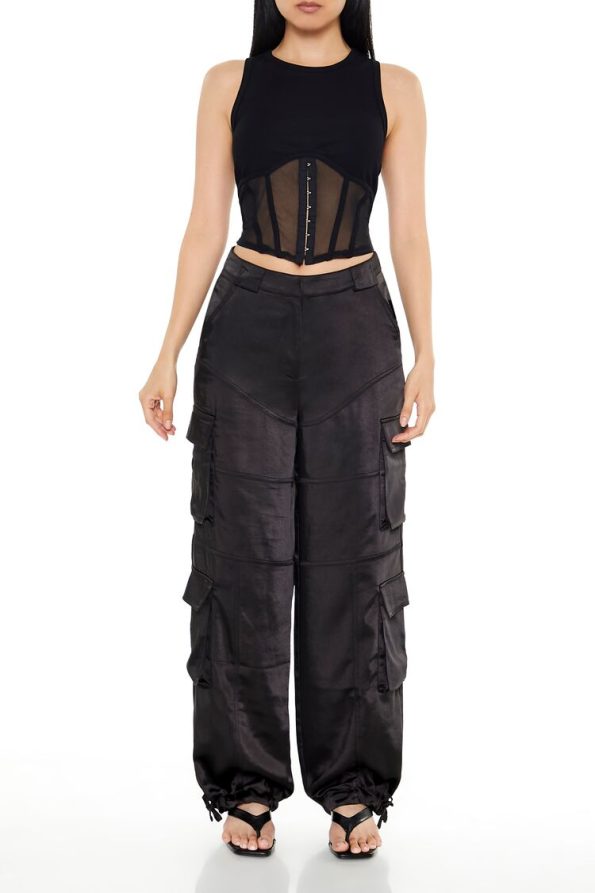 High Waisted Multi Pocket Wide Leg