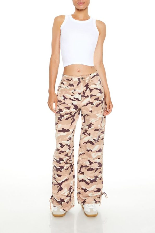 Camo Print Wide-Leg Cargo Pants