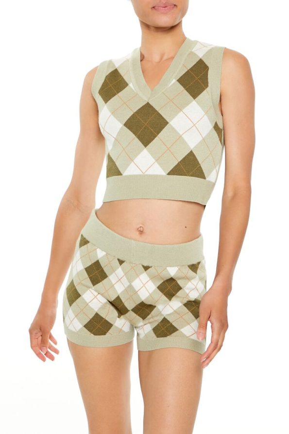 Cropped Argyle Sweater Vest