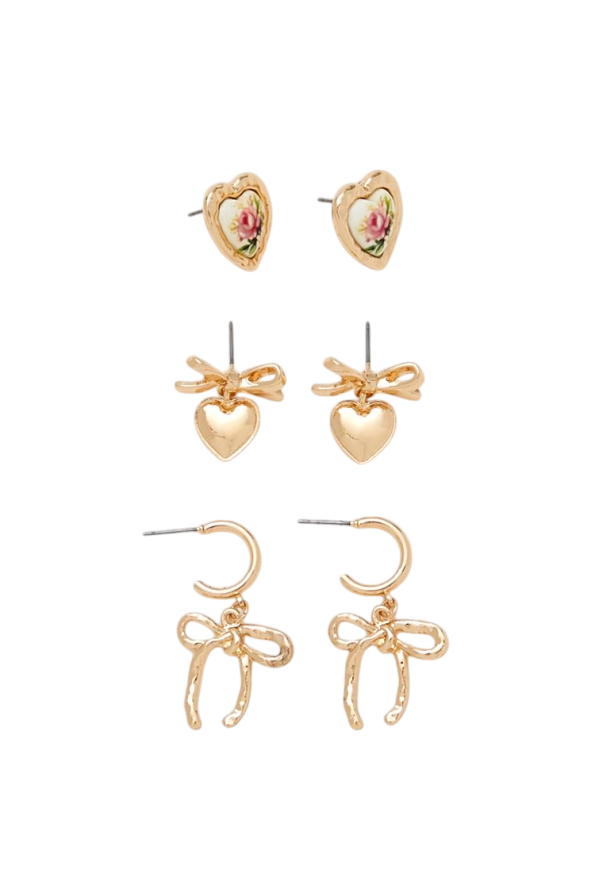 Heart & Bow Earrings Set