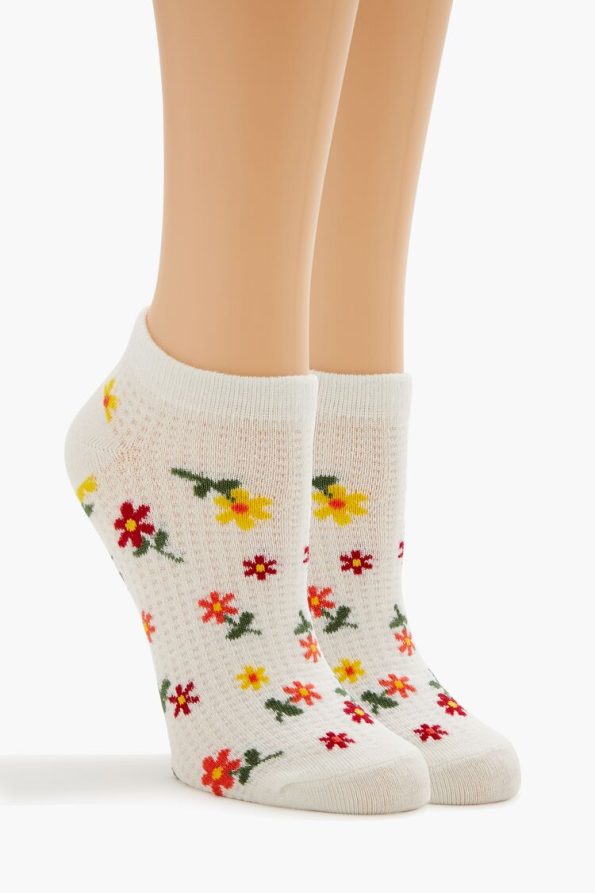 Waffle Knit Floral Ankle Socks