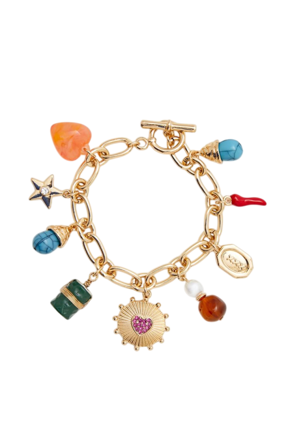 Faux Stone Heart Charm Bracelet