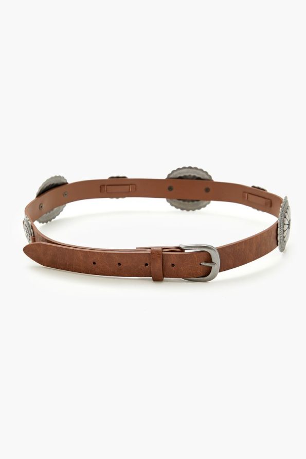 Etched Disc Faux Leather Belt
