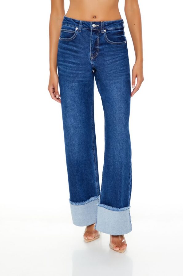 Frayed Cuffed High-Rise Jeans