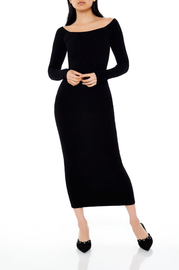 Off-the-Shoulder Midi Sweater Dress