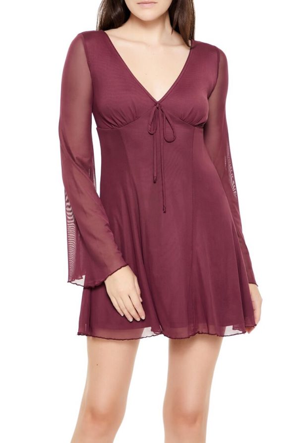 Mesh Bell-Sleeve Mini Dress