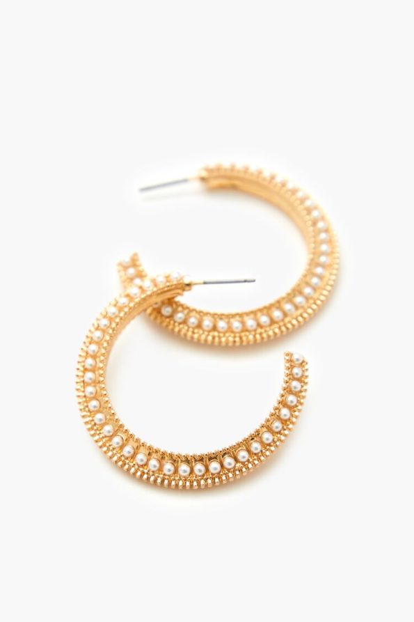 Etched Faux Pearl Hoop Earrings