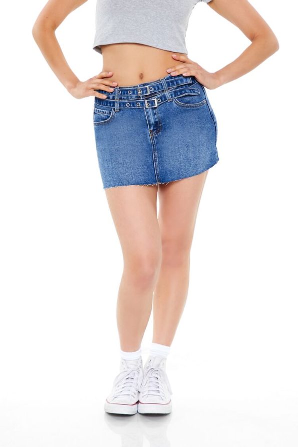 Belted Denim Mini Skirt