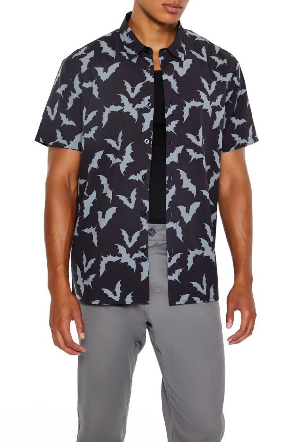 Bat Print Button-Up Shirt