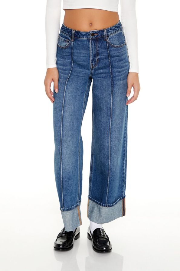 Cuffed High-Rise Wide-Leg Jeans