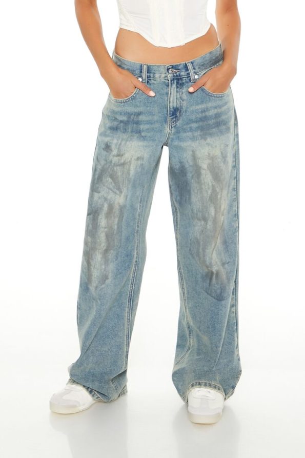 Brushed Mid-Rise Baggy Jeans