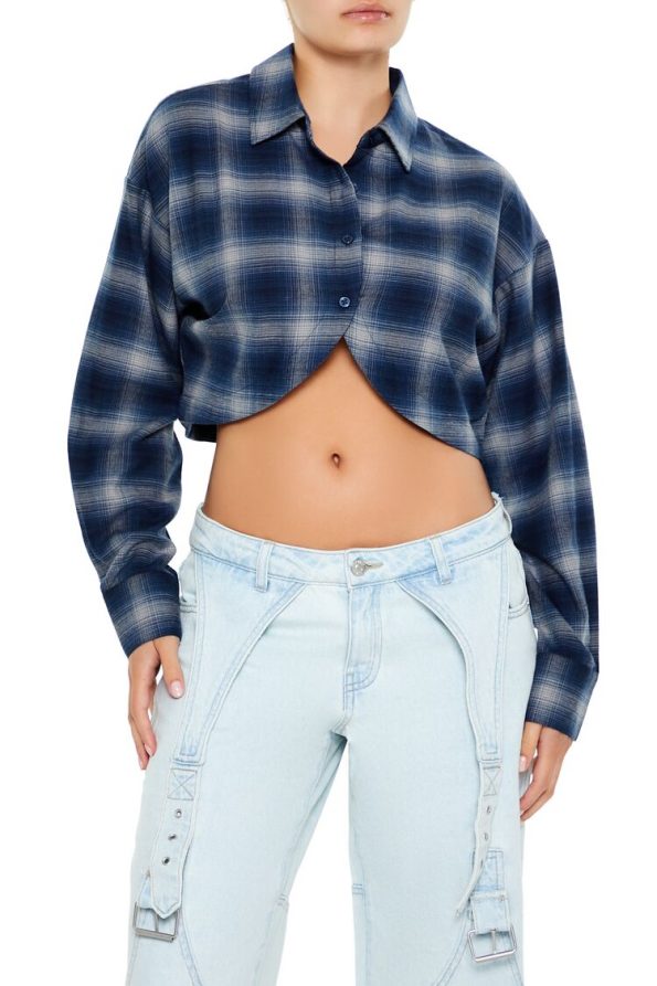 Cropped Plaid Flannel Shirt