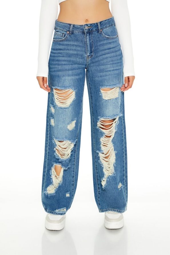 Destroyed Mid-Rise Baggy Jeans