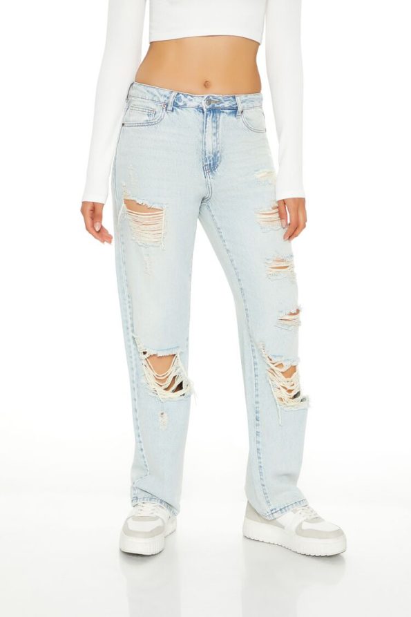 Destroyed High-Rise Straight Jeans