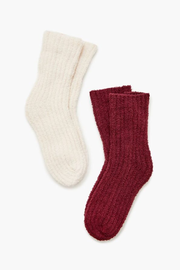 Fuzzy Ribbed Knit Crew Socks - 2 pack